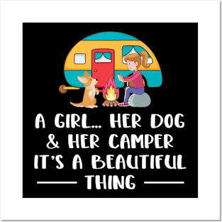 Camping Girl Dog Lover Camper Posters and Art